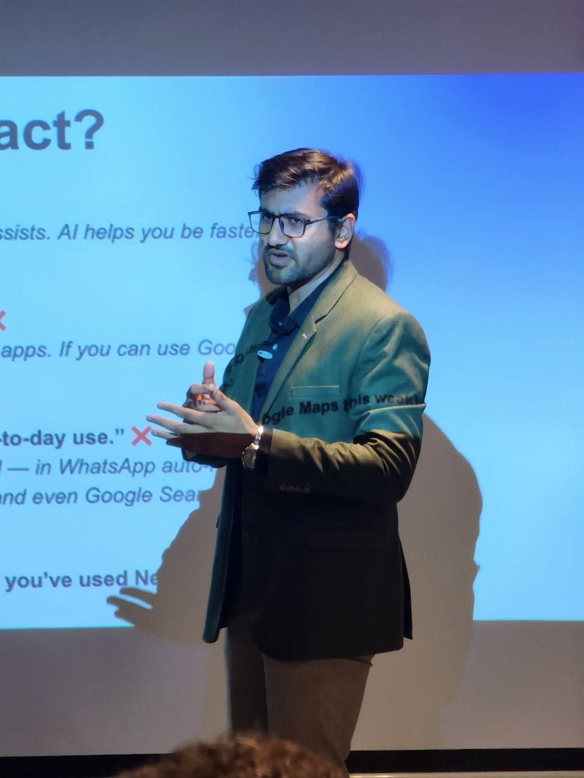Viren Gajjar delivering a session on the real-world impact of AI tools